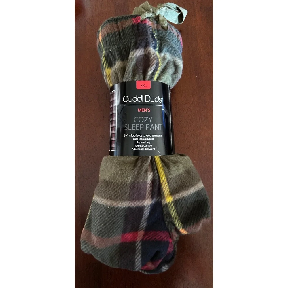 Cuddl Duds Sleep Pants Microfleece XXL Olive Plaid New Cozy Lounge